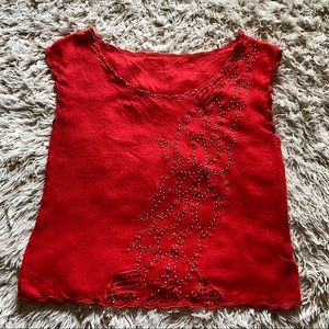 Vintage lightweight embellished red blouse